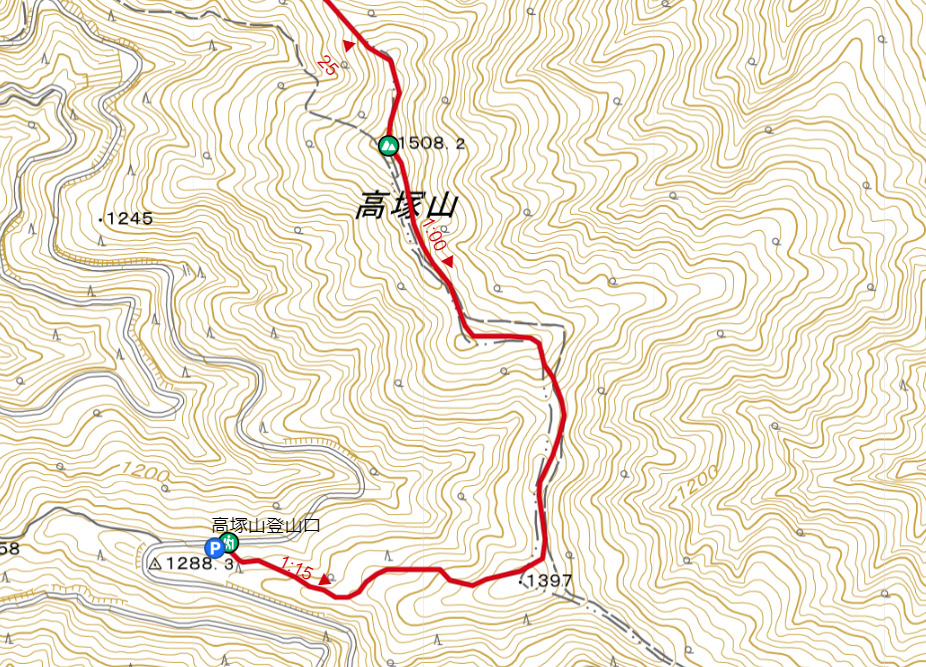 高塚山登山Map（出典YAMAP）